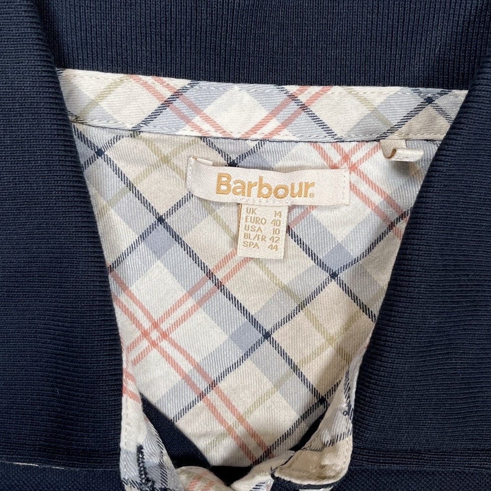 Barbour Women's Navy Portsdown Short Sleeve Polo Shirt Top Sz 10 Tartan Preppy - Picture 3 of 7